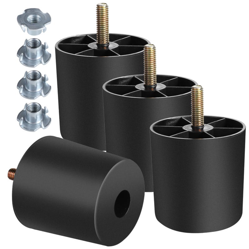 Manesi 2-3/4 inch Plastic Furniture Legs, Round Tapered Table Legs Black Sofa Legs Replacement Legs with M8 Hanger Bolts for Couch Table Sofa, Pack of 4 - Image 1
